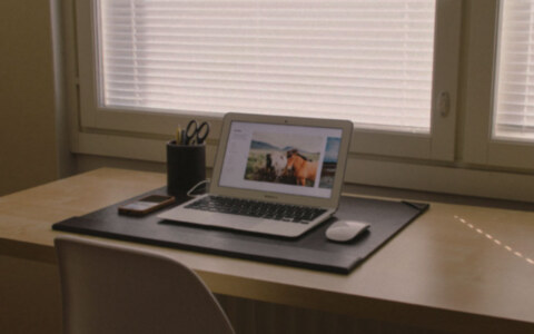 Laptop sitting at a desk